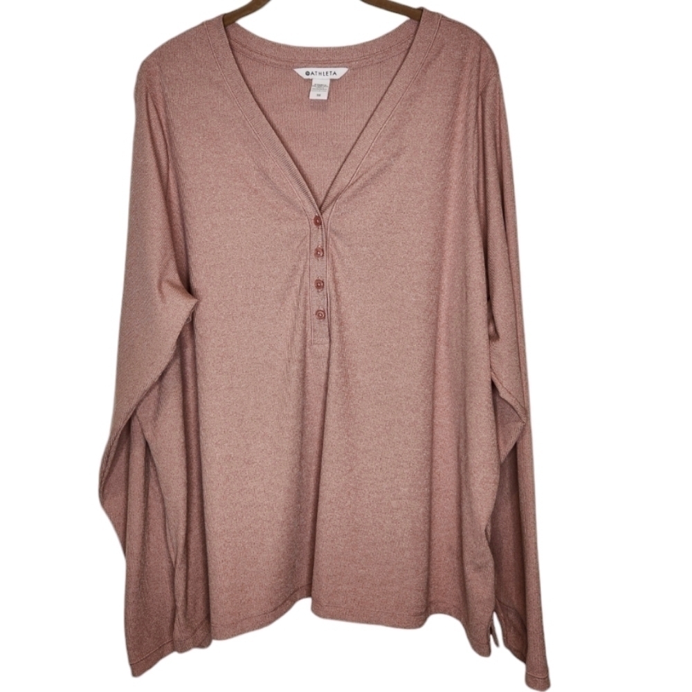 Athleta Uptempo Ribbed Henley Top Palermo Pink Size 3X
